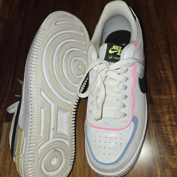 Nike Air Force 1 White Sneakers with Pink and Blue Accents - Picture 9 of 12